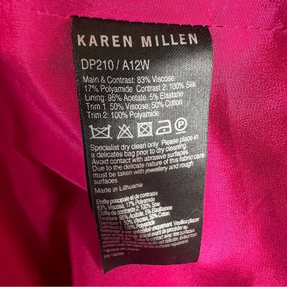 Karen Millen Pink & Black Lace Belted Sleeveless Sheath Pencil Cocktail Dress 8 - Picture 10 of 13